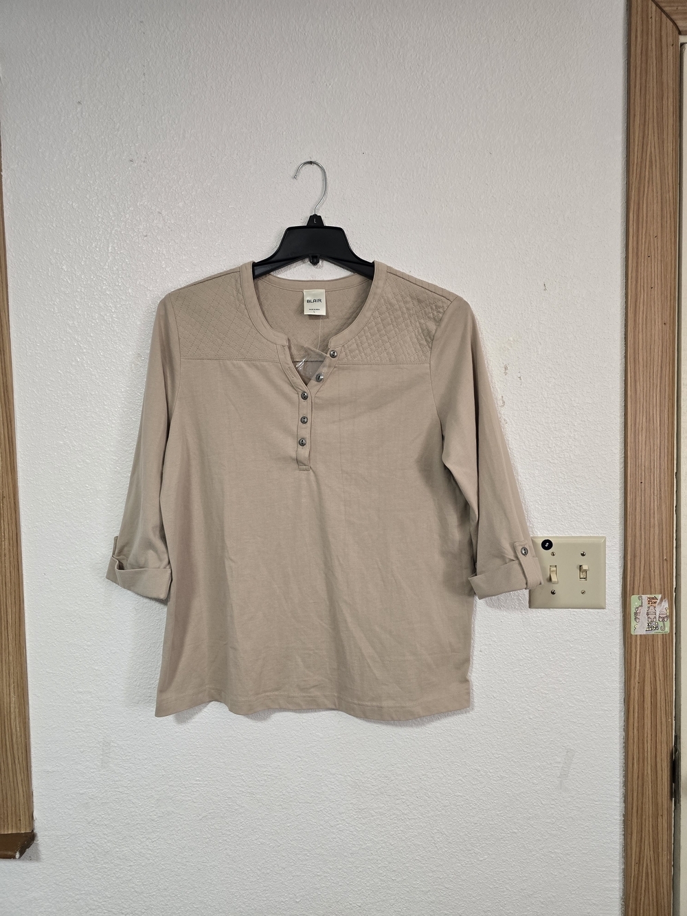 Blair Beige Quilted Yoke Henley Blouse